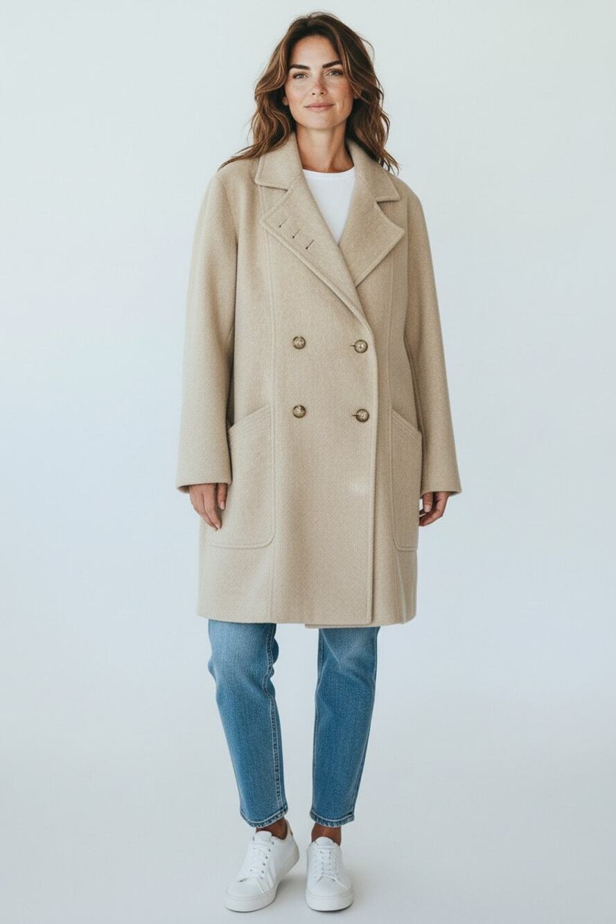 10 Jacket Pea Coat Vintage Herman Kay beige wool-blend double-breasted cream